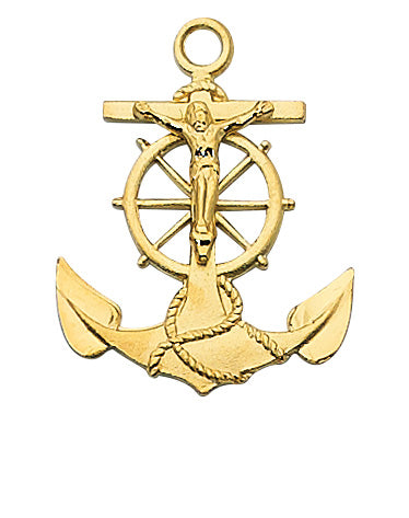 Gold Over Sterling Silver Anchor with 24 in. Gold Plated Brass Chain and Deluxe Gift Box