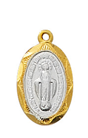 Gold over sterling silver Miraculous Medal on 16 in. rhodium plated brass chain in deluxe gift box