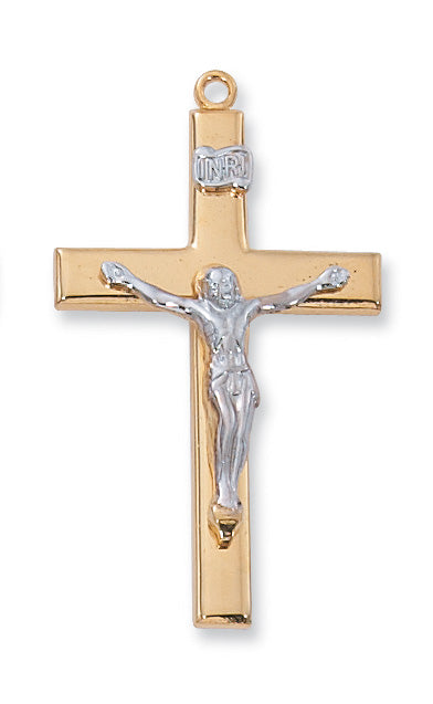 Gold Over Sterling Silver Crucifix with 24 in. Gold Plated Brass Chain and Deluxe Gift Box