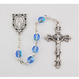 Light Blue Glass December Rosary Boxed