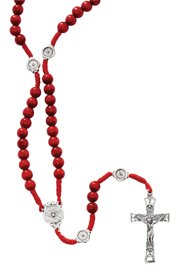Red Wood Corded Holy Spirit Rosary Boxed
