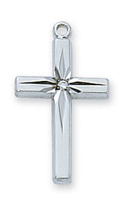Sterling Silver Cross with 18 in. Rhodium Plated Brass Chain and Deluxe Gift Box
