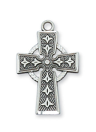 Sterling Silver Celtic Cross with 18 in. Rhodium Plated Brass Chain and Deluxe Gift Box