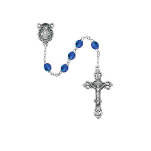 Dark Blue Glass September Rosary Boxed
