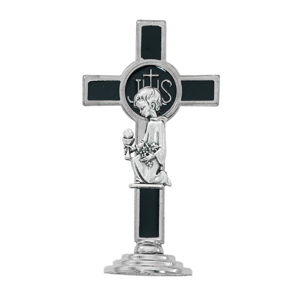 3.5in White Communion Boy Standing Cross Boxed