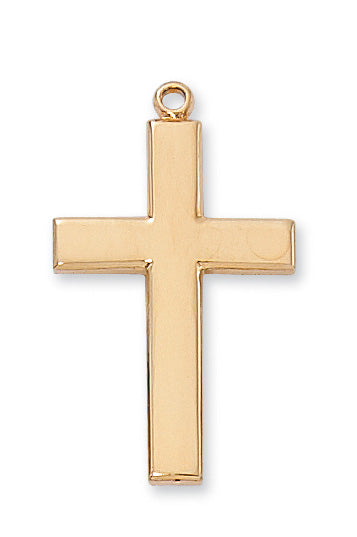 Gold Over Sterling Silver Cross with 24 in. Gold Plated Brass Chain and Deluxe Gift Box