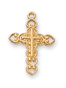 Gold Over Sterling Silver Cross with 16 in. Gold Plated Brass Chain and Deluxe Gift Box