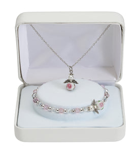Pink and Crystal Stretch Bracelet and Pendant Set