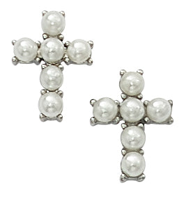 Imitation Pearl Cross Earrings Boxed