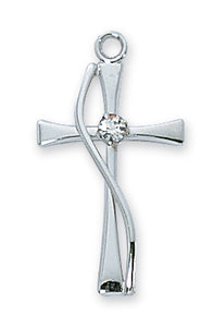 Sterling Silver Cross with Stone with 18 in. Rhodium Plated Brass Chain and Deluxe Gift Box