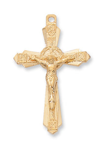 Gold Over Sterling Silver Crucifix with 24 in. Gold Plated Brass Chain and Deluxe Gift Box