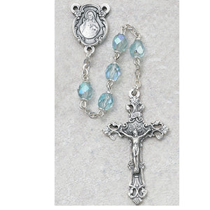 Aqua Glass March Rosary Boxed