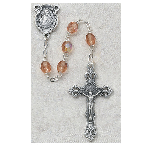 Pink Glass October Rosary Boxed